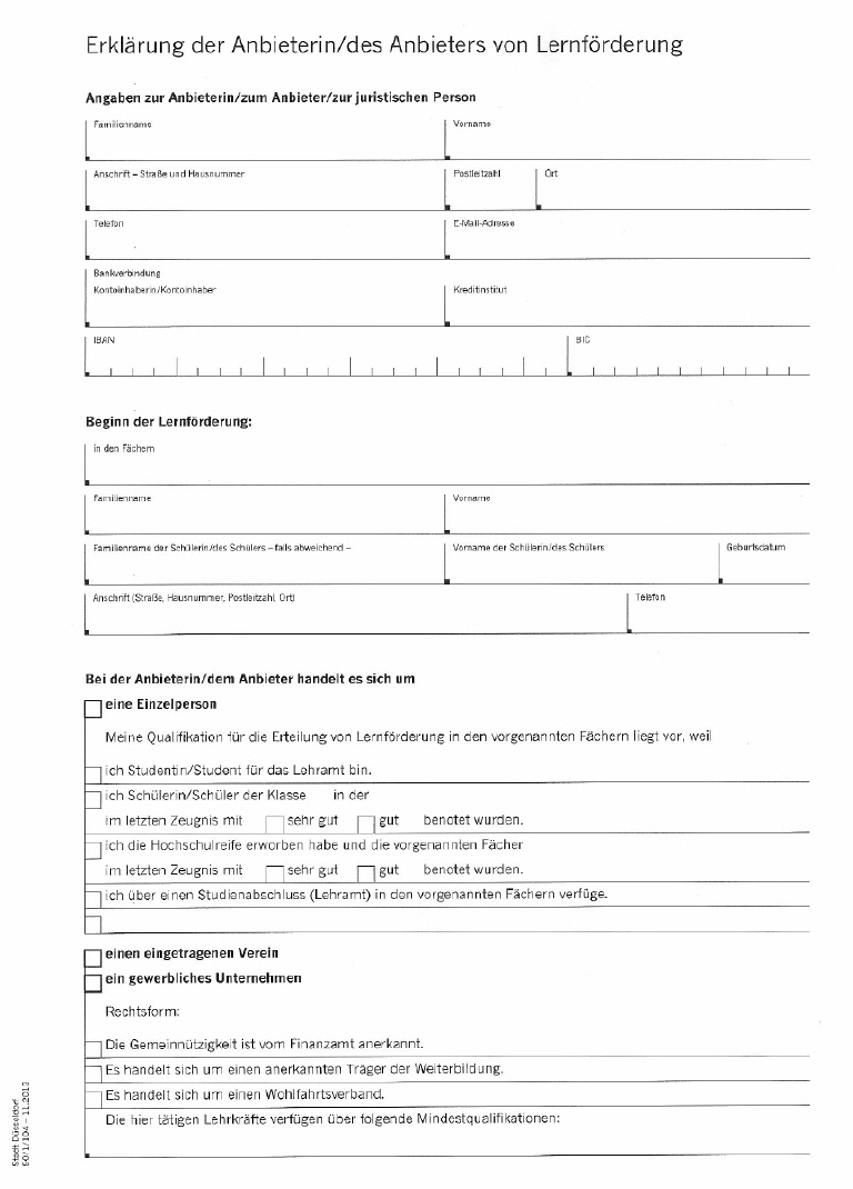 Erklärung des Anbieters von Lernförderung