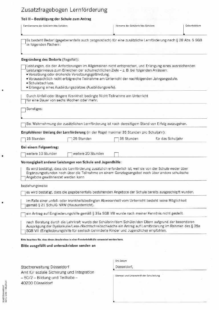 Zusatzfragebogen Lernförderung, Schule, Teil 2